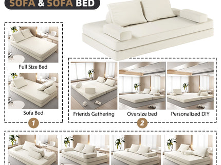 Multifunctional Convertible Sofa Bed With 2 Tumbler Backrests And 2 Pillows, Deep Seat Couch
