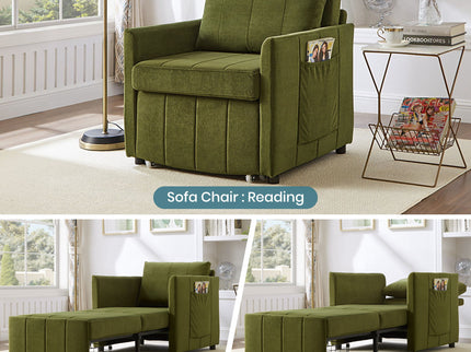 Upholstered Convertible Sleeper Sofa With 5 Position Backrest, Side Pockets, Storage