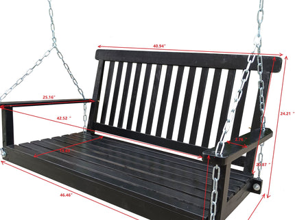 Front Porch Swing With Armrests For Outdoor Patio, Garden Yard, Backyard Or Sunroom