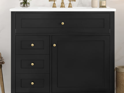 Bathroom Vanity With Sink, 3 Drawers & Cabinet With Adjustable Shelves