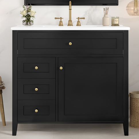 Bathroom Vanity With Sink, 3 Drawers & Cabinet With Adjustable Shelves