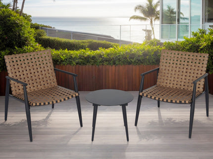 Outdoor Chat Set, 2 Chairs & Side Table - Black / Brown