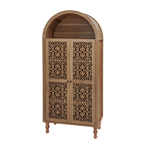 Tall Kitchen Pantry Cabinet With Hollow Carved Doors Adjustable Shelves Versatile Storage Cabinet For Kitchen - Walnut