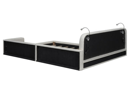 Queen Size Upholstered Platform Bed With 2 Reading Lights - White
