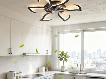 Flower Ceiling Fan With LED Dimmable Light, Flush Mount Ceiling Fan With Remote Control, Low Profile Design, 6 Speeds, Timing Function