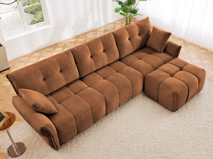 Sofa Set With Ottoman And Pillows, Textured, High Resilience Cushions