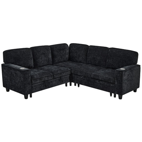 L-Shaped Sofa With Pull Out Sofa Bed With USB