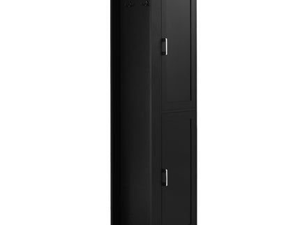 Tall Freestanding Bathroom Storage Cabinet With Adjustable Shelves And Side Hooks