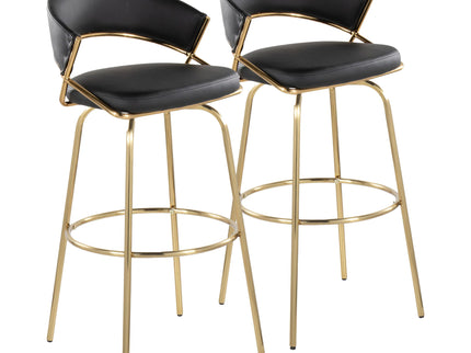 Jie - Fixed Height Contemporary Barstool With Swivel With Round Footrest (Set of 2)