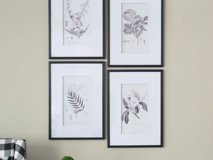 Botanical Wall Art Prints, Home Decor For Living Room Dining Room, Bedroom, Hallway (Set of 4) - White / Black