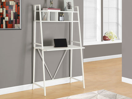 Computer Desk For Home Office, Laptop, Leaning, Storage Shelves, Contemporary & Modern - White