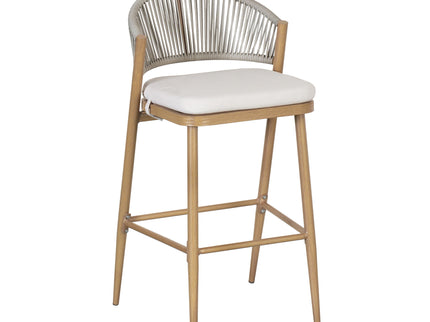 Outdoor Bar Height Metal Frame Counter Stools With Scallop Shaped Backrest & Water Resistant Cushions