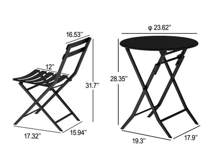 3 Piece Patio Bistro Set Of Foldable Round Table And Chairs