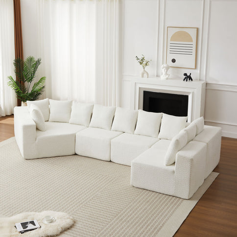 L - Shaped Modular Sofa With Deep Seat And 11 Pillows
