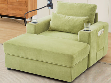 Modern Style Armchair Chaise Lounge Sofa Couch With Movable Storage Ottoman, USB Ports, Cup Holders, Phone Holder, Side Pockets