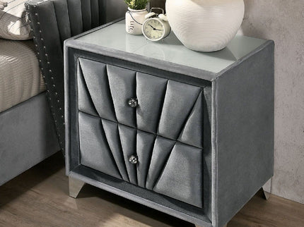 Nightstand, 2 Drawer Upholstered Frame - Gray