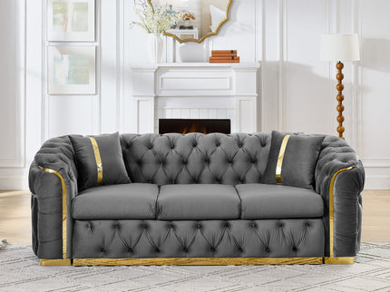 Button Tufted Couch With 2 Pillows, 3 Seater Luxury Chesterfield Sofa