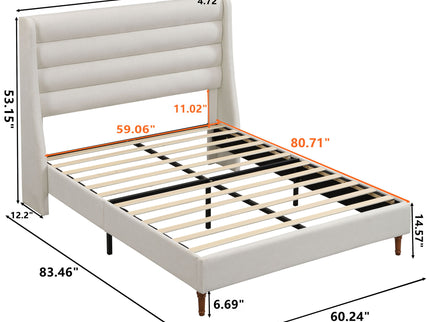 Modern Upholstered Platform Bed With Wave Shaped Headboard