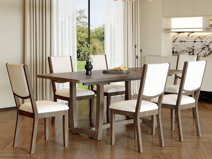 Rectangular Extendable Dining Table Set With 6 Upholstered Chairs