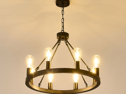 6 Light (No Bulbs) Wagon Wheel Chandelier Farmhouse Modern Small Round Chandelier For Living Room Kitchen Island Foyer Hallway Entryway Bedroom Dining Room Light Fixture Ceiling Hanging - Matte Black