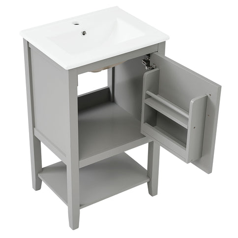 Modern Bathroom Vanity With Sink, Soft-Closing Door And Open Shelf