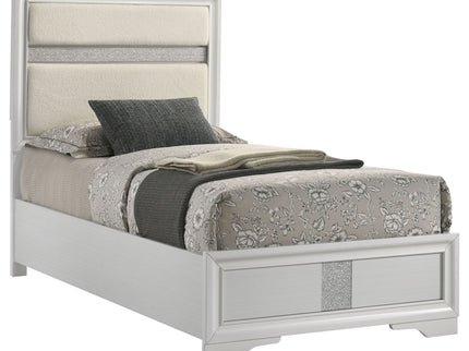Panel Bed With Padded Headboard And Glittering Accent Stripes