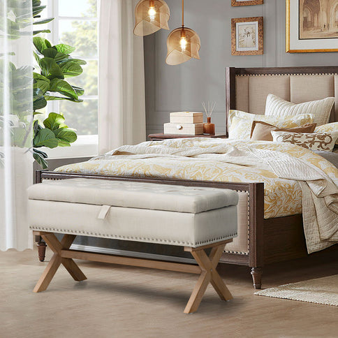 Storage Ottoman, Button-Tufted Ottoman Storage Bench, Ottoman With Storage