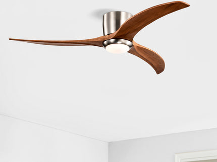 Flush Mount Fan Light, 3 Blades Ceiling Fan With Lights Remote Control, Quiet DC Motor, 6 Speed - Nickel