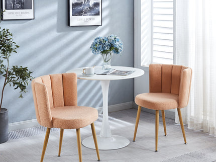 Modern Dining Chair (Set of 2) With Iron Tube Wood Color Legs, Shorthair Cushions And Comfortable Backrest, Suitable For Dining Room, Living Room, Cafe, Simple Structure