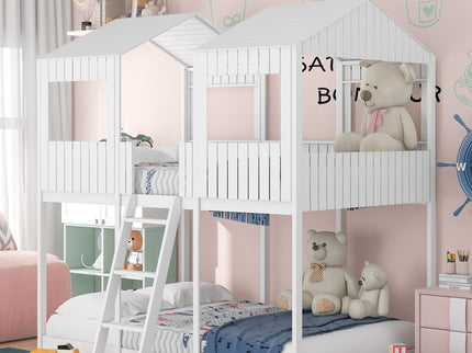 Bunk Bed With Roof, Window, Guardrail, Ladder