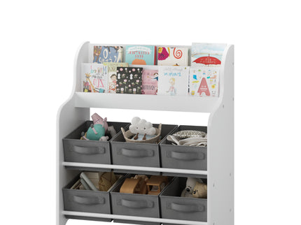 Bookshelf With 6 Storage Bins, Multi Functional Children's Bookcase And Toy Organizer - White