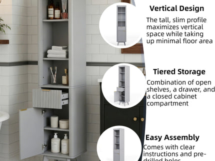 Tall Bathroom Storage Cabinet With Adjustable Shelves And 1 Drawer & Door