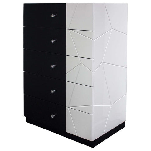 5 Drawer Chest Storage Unit, Clothes Organizer, Geometric Pattern - White / Black
