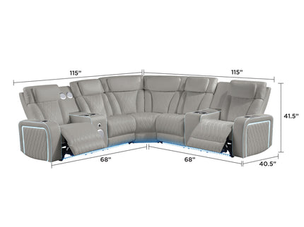 Electra - Power Recliner Sectional Sofa With Power Headrests, Console Loveseats, Wedge, LED Light Strip, Speakers