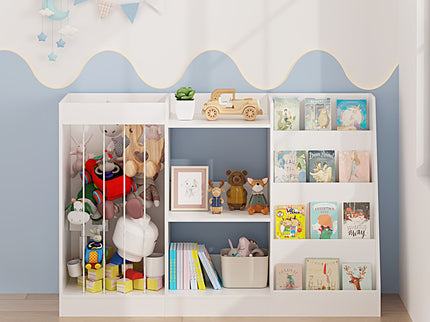 Bookshelf And Toy Storage, 3 Tier Montessori Bookcase With Stuffed Animal Organizer - White
