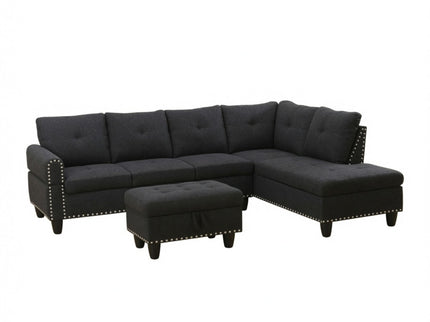 L - Shaped 3 Piece Sectional Sofa With Chaise, Storage Ottoman & Cup Holders
