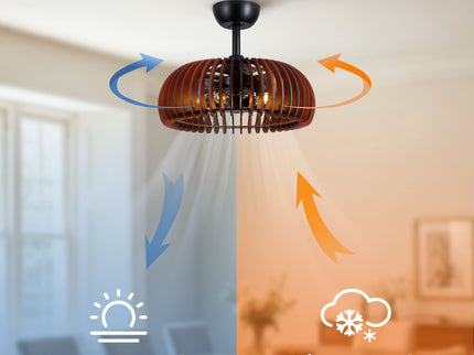 Pumpkin Ceiling Fan, Fandelier With 6 E12 Sockets, Reversible DC Motor, Adjustable Hanging, 6 Speeds Remote Control - Black