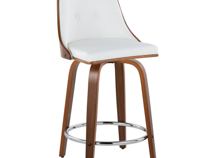 Gianna - Mid-Century Modern Fixed Height Stool With Swivel With Round Footrest (Set of 2)