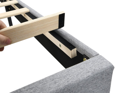Modern Upholstered Platform Bed Frame With Button Tufted Headboard And USB Ports