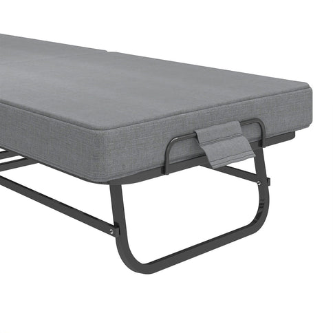 Twin Folding Bed With Memory Foam Mattress, 4 Lockable Wheels - Gray