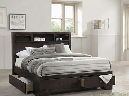Queen Size Bed With Storage Drawers And Headboard - Brown Mix