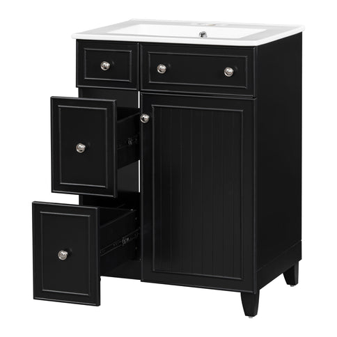 Transitional Style Bathroom Vanity Cabinet With Ceramic Sink
