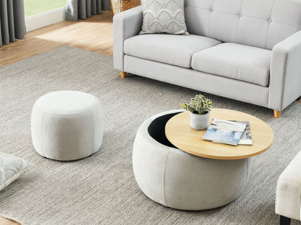 Round Storage Ottoman, 2 In 1 Function, End Table And Ottoman