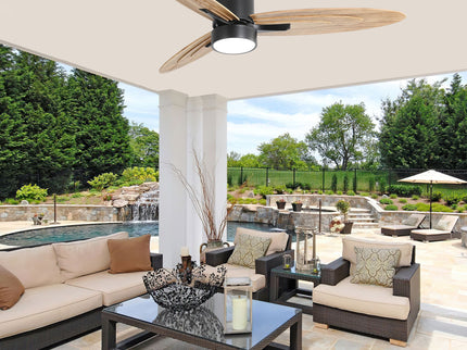 Flush Mount Ceiling Fan With Light And Remote Control, 3 Blades, Reversible DC Motor - Black