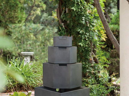 Cement 4 Tier Block Water Fountain Outdoor - Gray