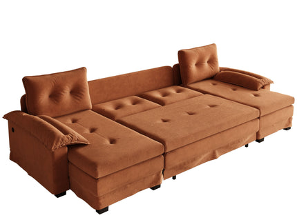 U-Shaped Sleeper Sofa With Pull Out Bed, Removable Armrests & USB Ports For Living Room