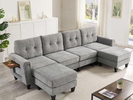 Modular Sectional Sofa With Movable Ottomans, USB Ports & Side Tables