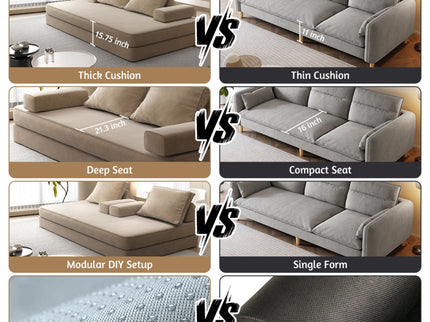 Multifunctional Convertible Sofa Bed With 2 Tumbler Backrests And 2 Pillows, Deep Seat Couch