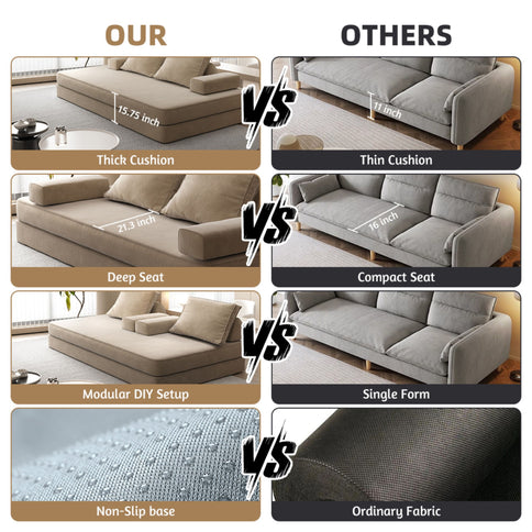Multifunctional Convertible Sofa Bed With 2 Tumbler Backrests And 2 Pillows, Deep Seat Couch