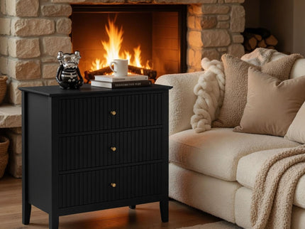 Fluted 3 Drawer Nightstand With Soft Close Slides